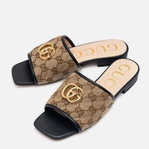 Monogram Matelasse Diagonal GG Marmont Flat Slide Sandals
